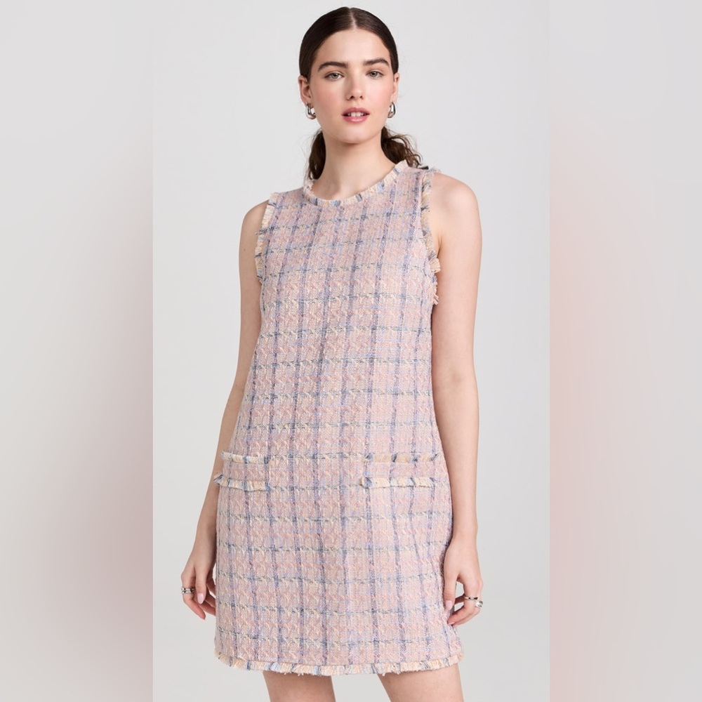 L’AGENCE Florian Tweed Shift Dress Plaid Size L NWOT MSRP $450